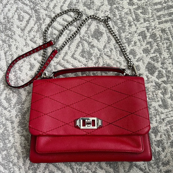 Rebecca minkoff red leather studded crossbody bag - Picture 1 of 7
